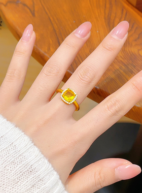 女沙金实心黄钻大磨砂戒指