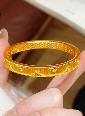 女沙金镂空金丝织锦四叶窗花手镯