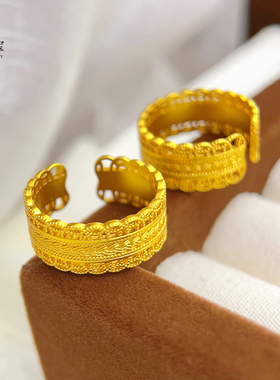 女沙金镂空腰缠万贯开口戒指