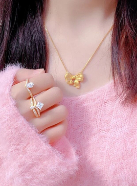 女沙金999逃公主蝴蝶结吊坠项链