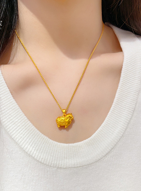 女沙金实心唐马吊坠马上有钱项链