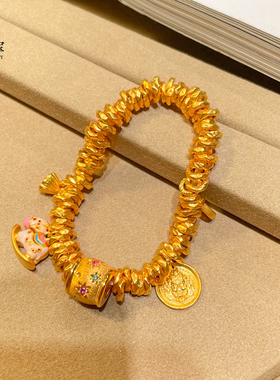 女沙金摇摇马黄财神星芒盘缠手链