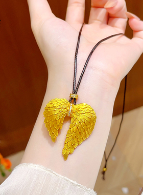 沙金点钻拉丝天使之翼翅膀项链女