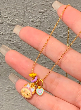 沙金珐琅彩粉蝴蝶拉布布彩圈吊坠