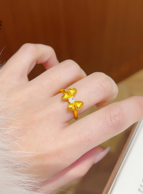 女沙金点钻拉丝蝴蝶结戒指