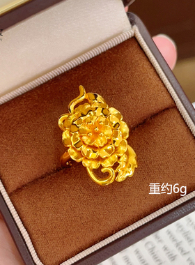 女沙金镜面大牡丹花戒指花朵指环