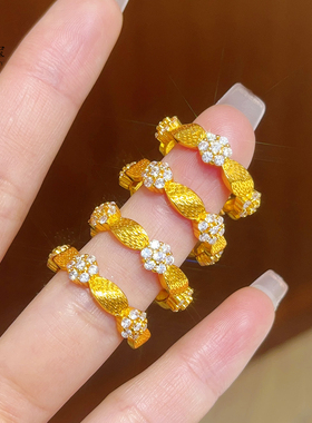 女沙点钻拉丝花朵戒指缎带食指戒