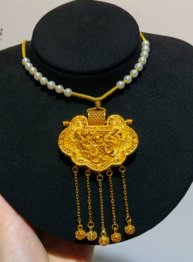 沙金天子门生流苏吊坠珍珠编织绳