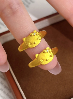 古法沙金点钻HelloKitty猫戒指女