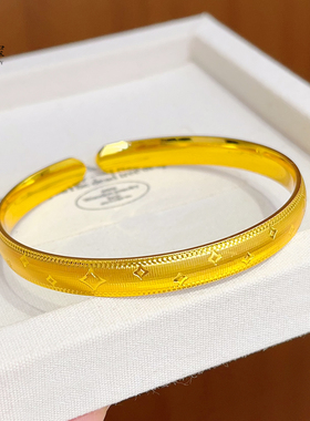 女沙金古法丝绒四芒星开口手镯