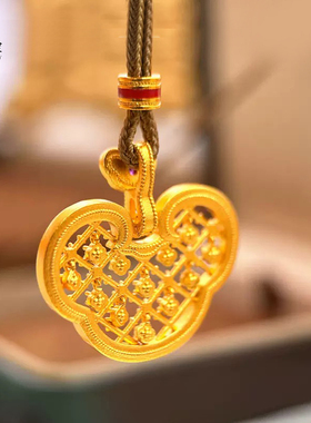 女沙金灵动祈福如意锁包吊坠项链