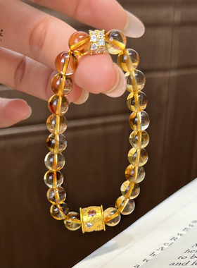 女天然黄水晶八芒星桶珠圆珠手链