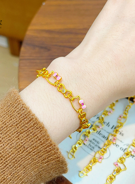 女沙金甜美蜜粉色Kitty猫手链