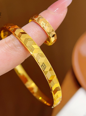 女沙金亮面立体福字闭口戒指实心