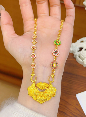 女沙金如意锦鲤锁吊坠莲花双鱼