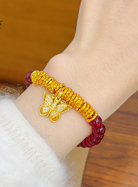 女沙金花丝蝴蝶石榴红盘缠手链