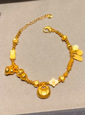 女沙金古法胖福锤纹葫芦珠珠手链