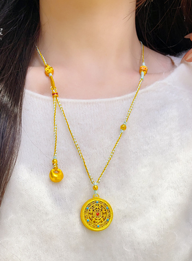 沙金镂空五福圆满罗盘胖福毛衣链