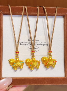 沙金珐琅彩马上有钱唐马吊坠项链