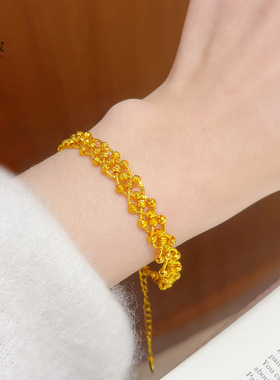 女沙金爆闪镂空刻面珠蕾丝手链