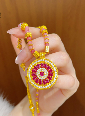 沙金满钻花窗罗盘樱花粉尖晶项链