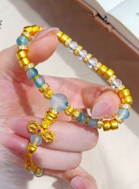 沙金六字真言金刚杵三通流苏手链