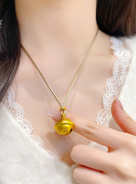 女沙金磨砂点钻雪花铃铛吊坠项链
