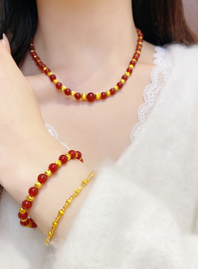 女沙金拉丝猫眼红玛瑙手链项链