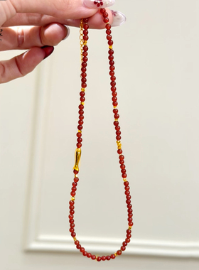 女沙金小黄鱼红玛瑙双圈手链