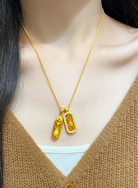 女沙金可转动点钻貔貅金刚杵项链