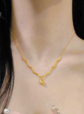 女沙金999水滴项链吊坠高级轻奢