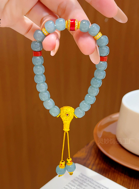 沙金仿翡翠老型珠三通佛珠手链女