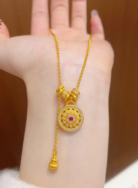 女沙金点钻宝相花窗葫芦流苏项链