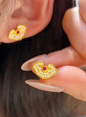 女沙金红宝点钻如意耳钉项链戒指