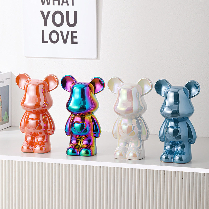 轻奢陶瓷暴力熊摆件家居饰品玻璃柜客厅电视柜酒柜餐厅玄关装饰品