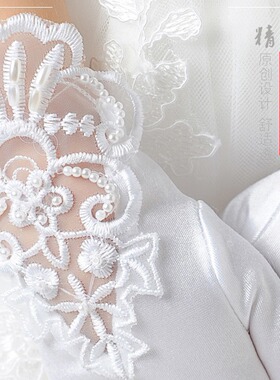 儿童白色蕾丝手套花童婚