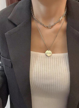 韩国新款s925镀银方块笑脸项链