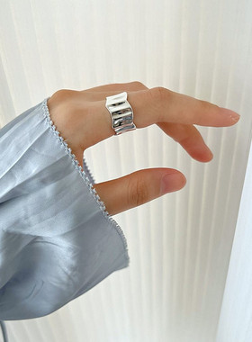 韩版时尚百搭宽面波浪戒指ins冷淡风小众设计几何女高级感食指环