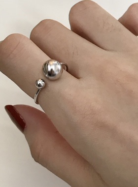 925银双圆球球戒指金属欧美风女