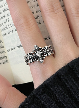 暗黑系复古宫廷风戒指女中古风锆石十字架戒指小众设计感时尚百搭