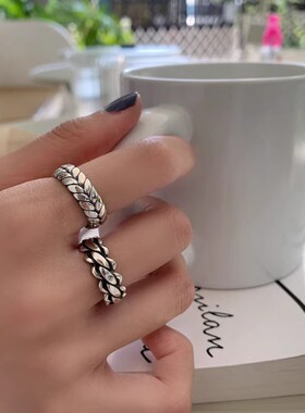 欧美个性麻花复古镀银戒指女