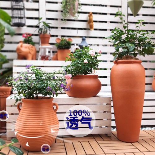透气红陶青山盆别墅庭院无釉粗陶复古陶罐陶土花盆特大号陶瓷花瓶 - 图0