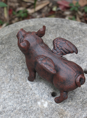 复古铸铁小飞猪花园装饰摆件