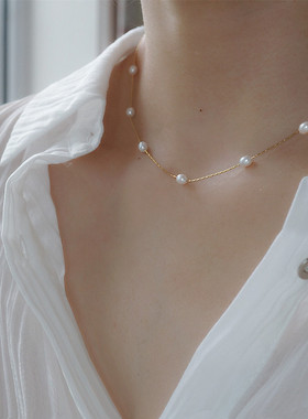 不掉色包金蛇骨项链珍珠