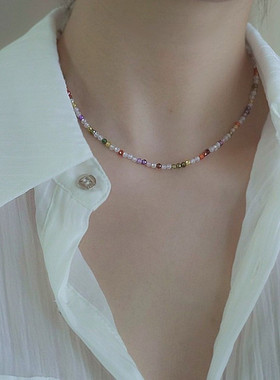 other/其他锆石锁骨链女彩虹项链