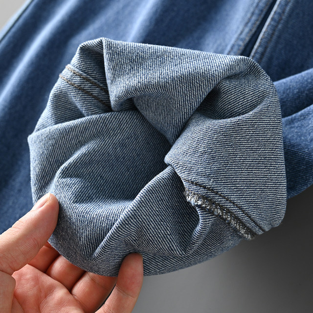 Export to island country order enzyme washed handsome stylish lace-up workwear loose straight versatile casual denim trousers