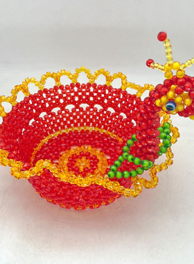 串珠孔雀果盘家居装饰摆件