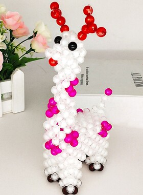 手工穿珠长颈鹿玩具成品桌面摆件