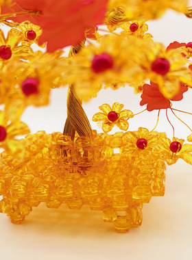 手工串珠发财树客厅装饰品摆件