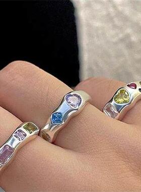 Korean Opal Irregular Rings Pink Zircon Natural Stone Girl W